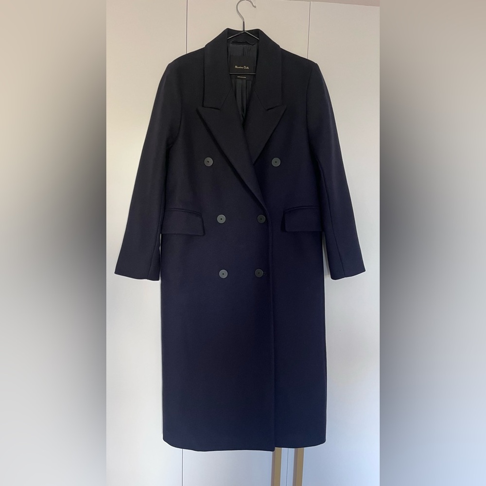 Massimo Dutti Navy Double-Breasted Coat